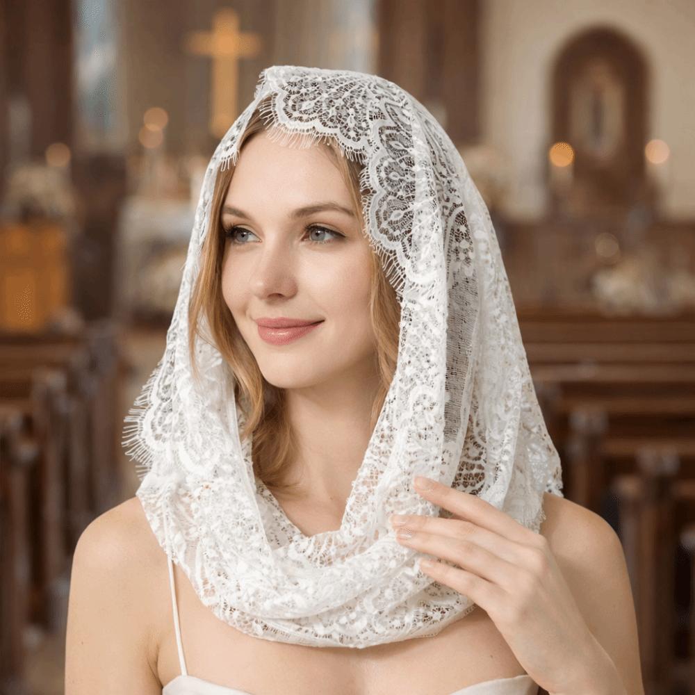 Catholic Bride Mantilla White Head Covering Elegant Lace Veil Women