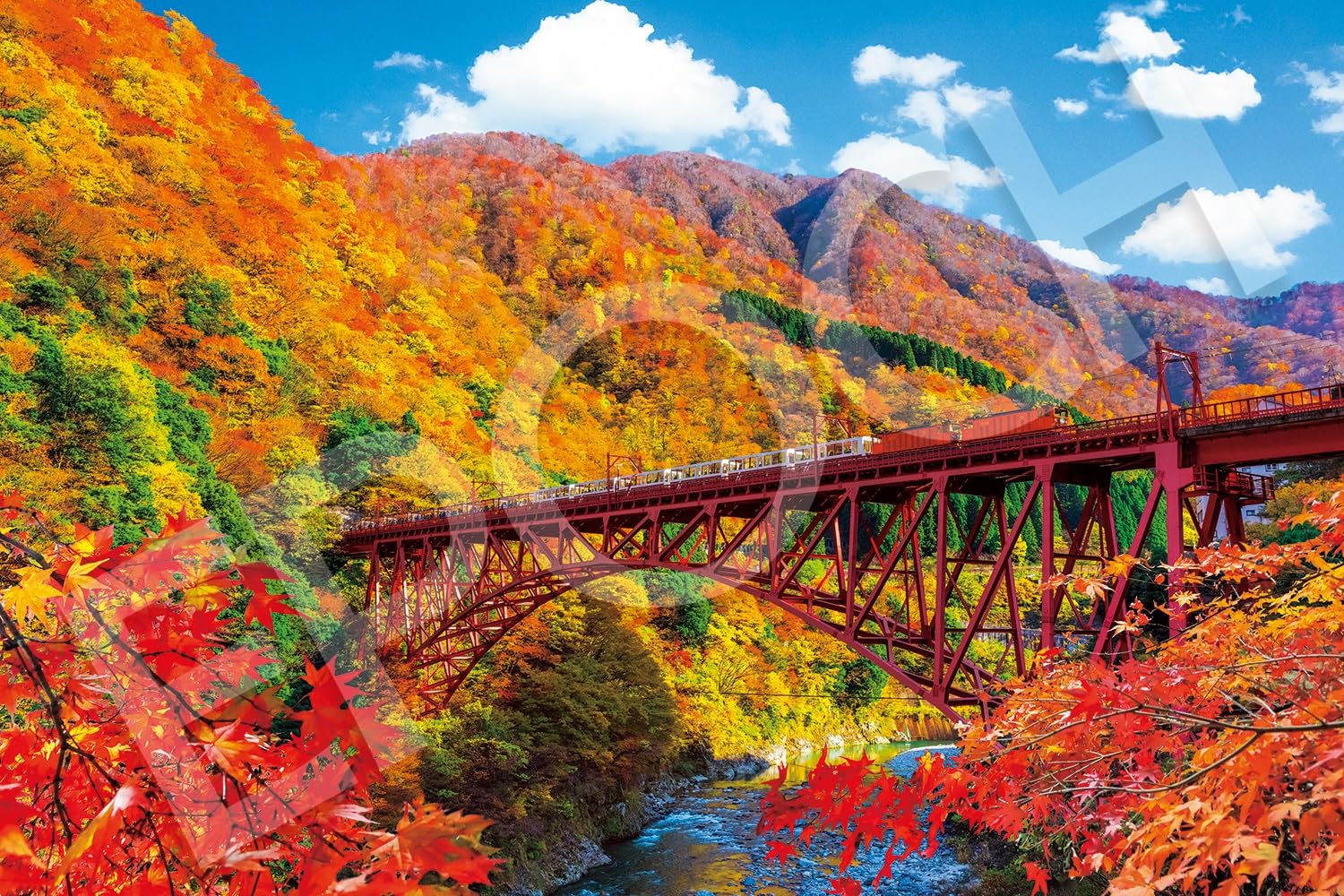 

Epoch 1000-piece Jigsaw Puzzle: Kurobe Gorge and the Trolley Train on a Clear Autumn Day - Toyama (50x75cm) 09-053s, Includes Glue, Spatula, and
