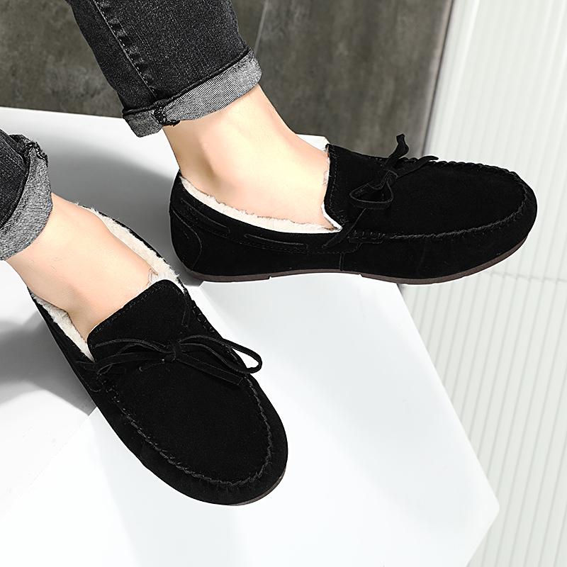 Fashion Winter Suede Driving Flats Loafers Doudou Shoes Men Plus Warm Bow Korean Version of Casual Shallow Mouth Flat Lazy Cotton Shoes
