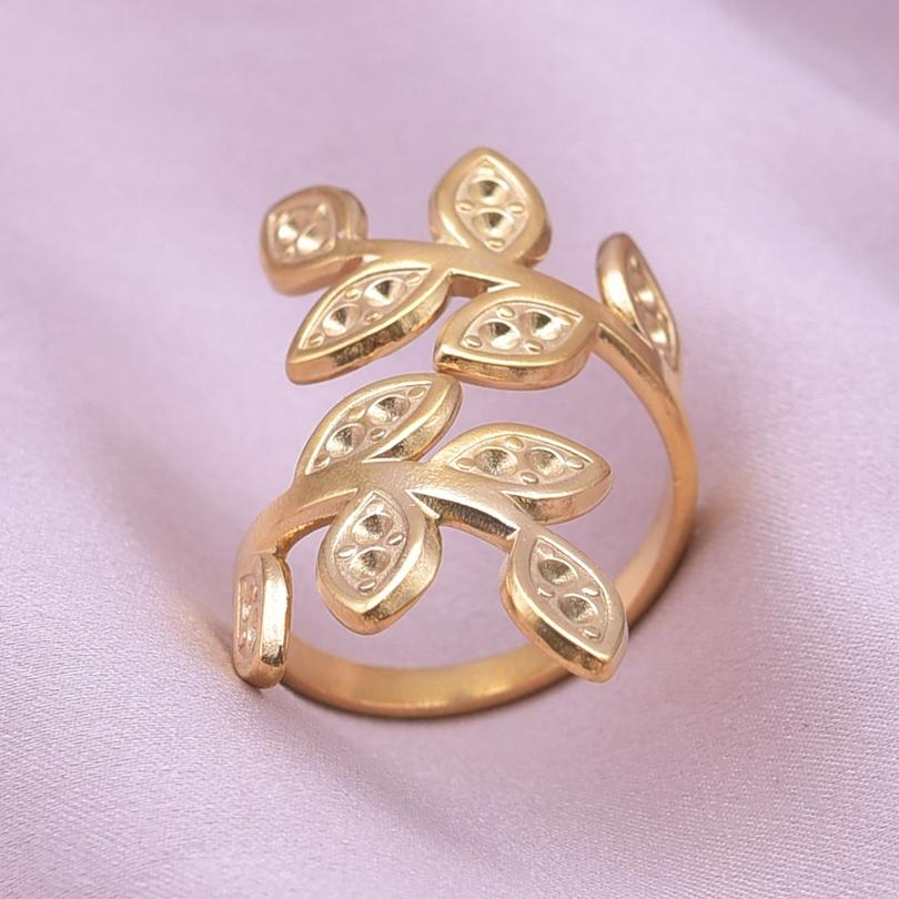 Plant Open Adjustable Leaf Rings For Women Men Accessories Trendy Ring Stainless Steel Jewelry No Fade Metal Bague Girl Birthday