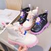 Girls' Martin Boots with Side Zipper, Autumn/Winter Kuromi Princess Style Mid-Calf Boots, Shiny Leather, Waterproof, Soft Sole, Fashion Shoes for