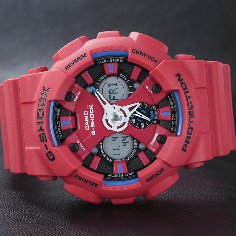 Casio G-Shock Fashionable and Vibrant Street Classic Three Eyes Design Hardcore 200m Waterproof Dual Display Dial Quartz Movement Japanese GA-120TR-4A
