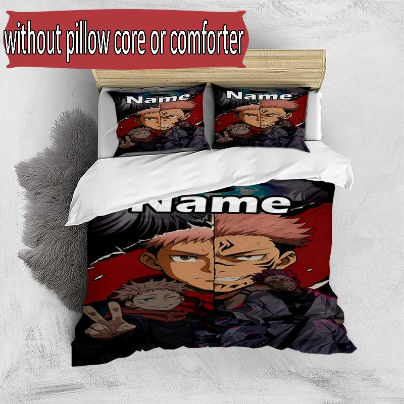 Set copripiumino 3 pezzi (1*Copripiumino + 2*Federe, Senza Nucleo), Set Biancheria da Letto Personalizzato con Nome J-Jujutsu K-Kaisens, Decorazione Regalo per Camera da Letto