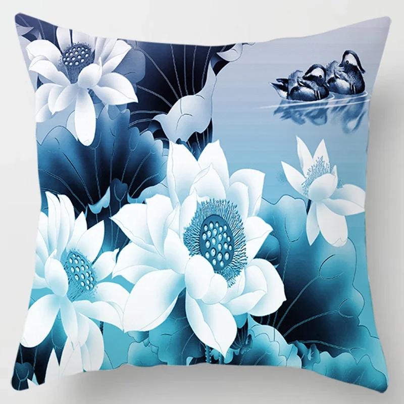 Square Pillow Case, D Printing Flower, Elegant and Fresh, Home Decoration, Living Room Sofa Cushion Cover, Pillow Case