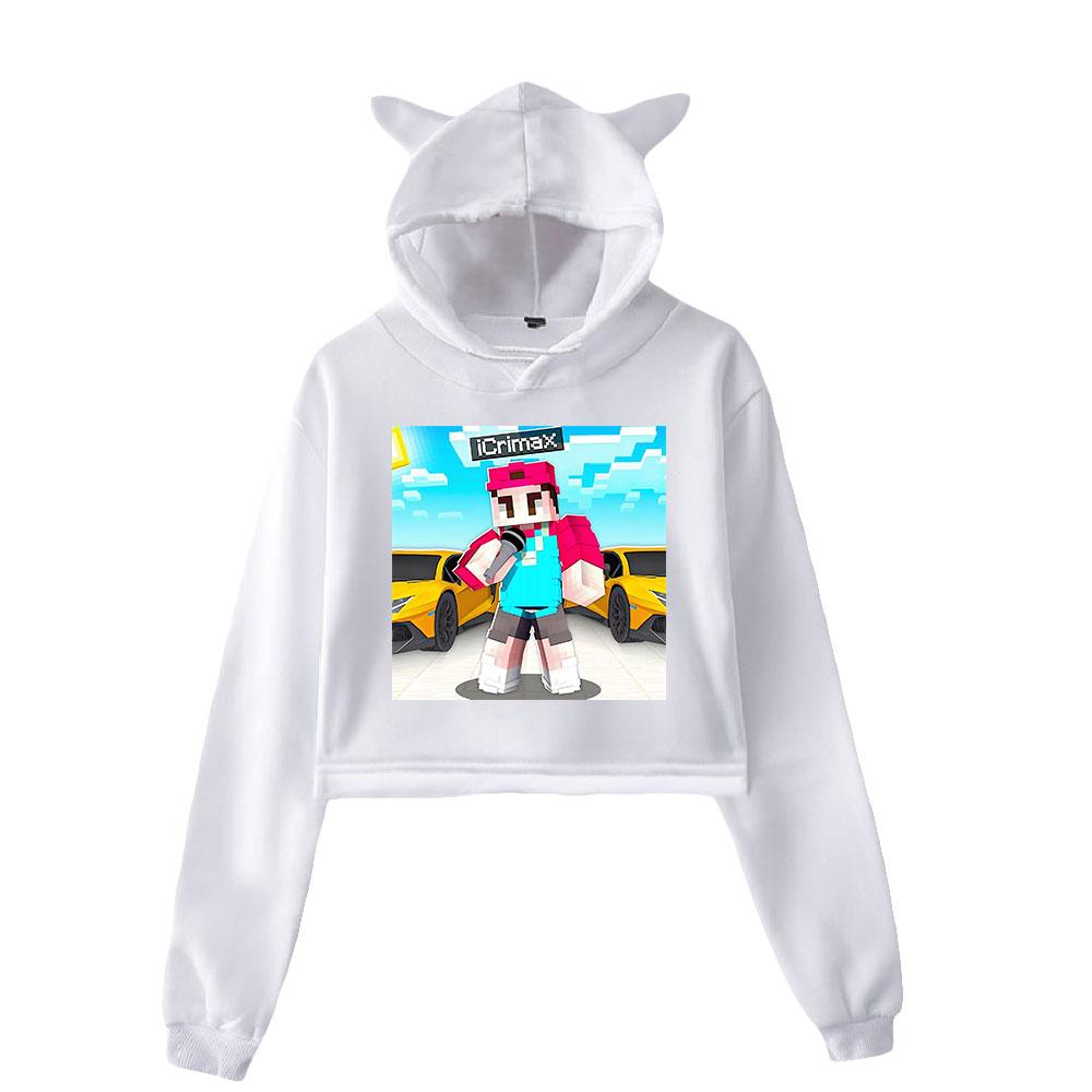 Icrimax Cat Ear Hoodie Women Long Sleeve Cropped Sweatshirts Female Casual Streetwear Crop Tops