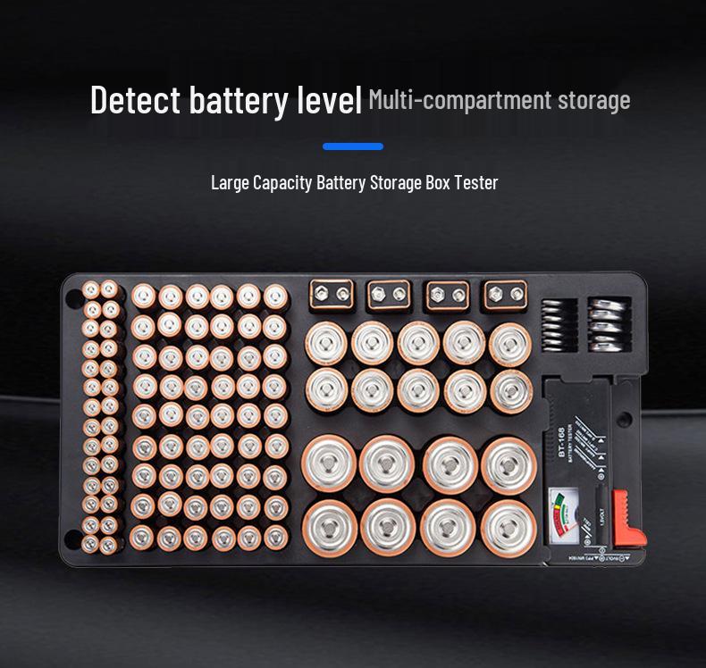 Battery Storage Rack with Tester - 116-Grid Lidless Organizer