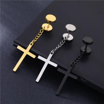 Fashion 1 Pcs Long Dangle Dangle Earring for Men/Womens Charm Cross Drop Earrings Jewelry Religious Fine Gift Stainless Steel New  Handmade