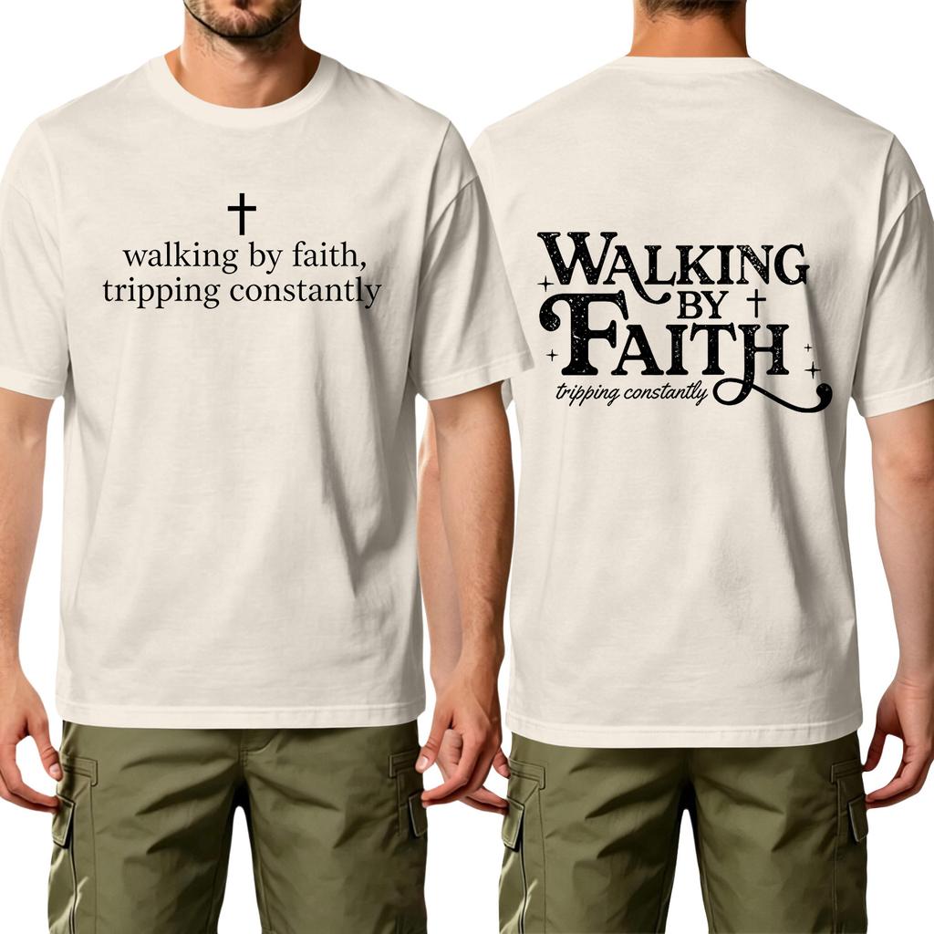 Men Crew Neck Short Sleeve Cotton Casual T Shirt with Walking by Tripping Constantly Printed Graphic for Everyday Wear