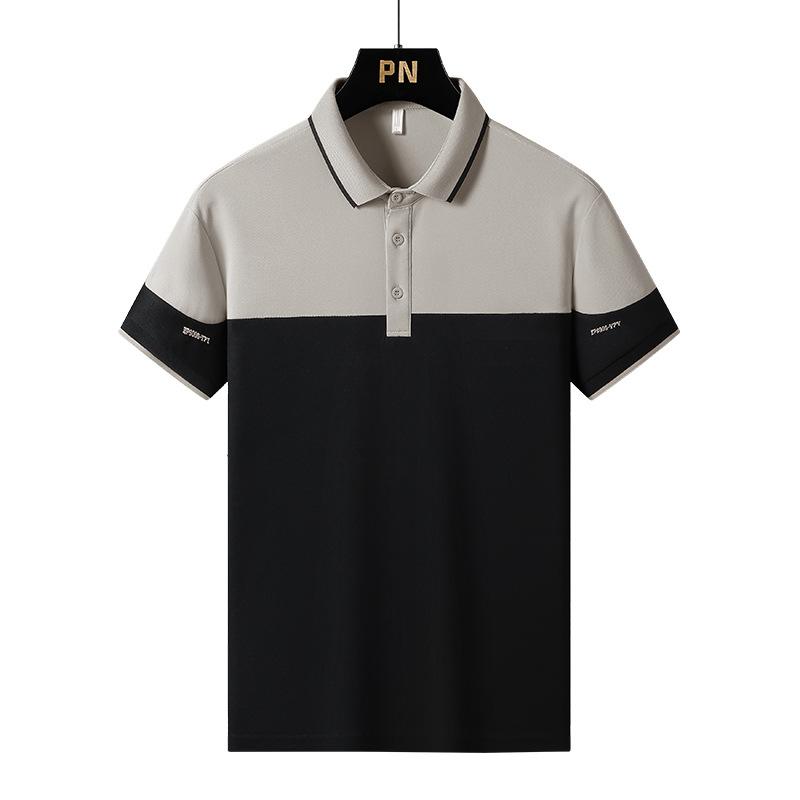 Herren Gespleißtes Atmungsaktives Business Casual Poloshirt mit Kontrastfarben, Slim Fit, Vielseitiges Businesskragen T-Shirt