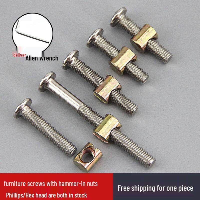 Nickel-Plated Phillips Hex Socket Crib Screw & Nut Set, M6/M8