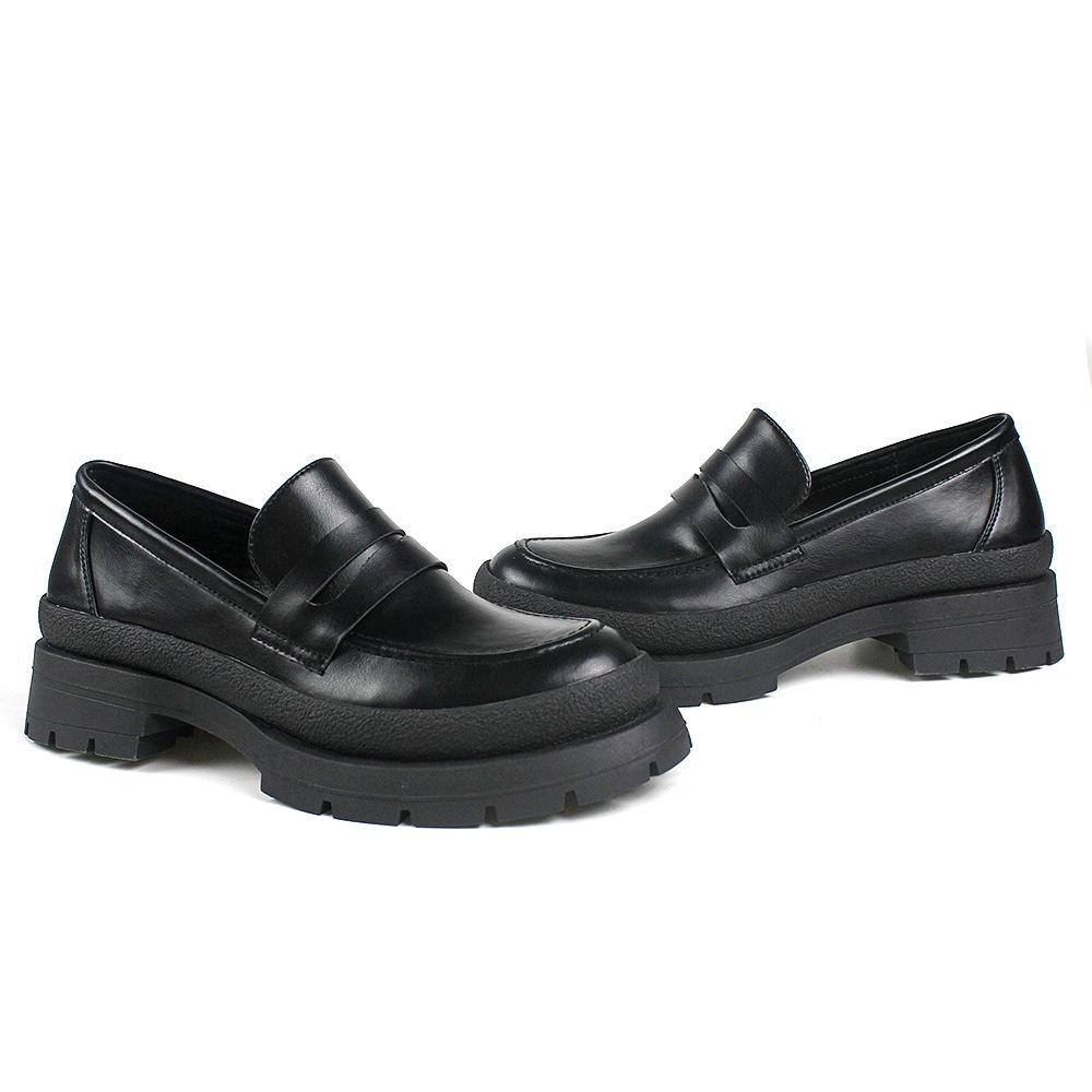 Leather Shoes Women's Heightened Platform Muffin Round Head Single Shoes
