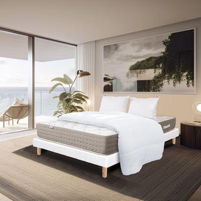 Dreamlux Mattress Set, 26 Cm Pocket Springs Memory Foam Firm Reversible+white Bed Base Ep 13cm + 2 Pillows + Duvet
