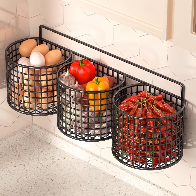1/2/3 Grid Wall Mounted Kitchen Shelf Organizer Metal Rack Pantry Storage Garlic Ginger Hanging Wire Basket Holder