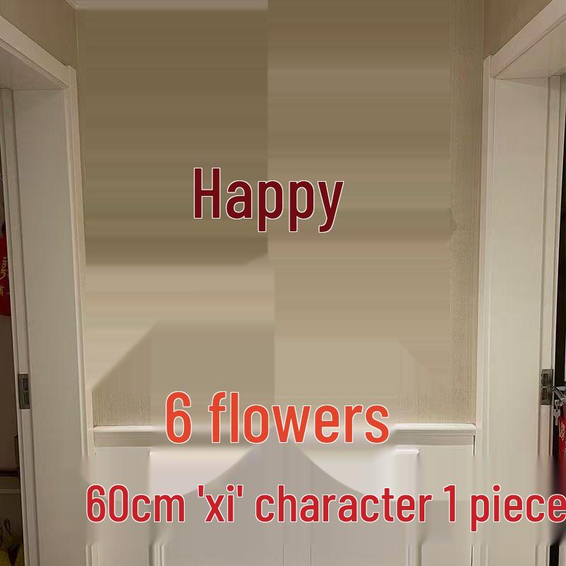 3D Wedding Xi Character Stickers & Crepe Paper Flowers for Bedroom and Living Room Decor