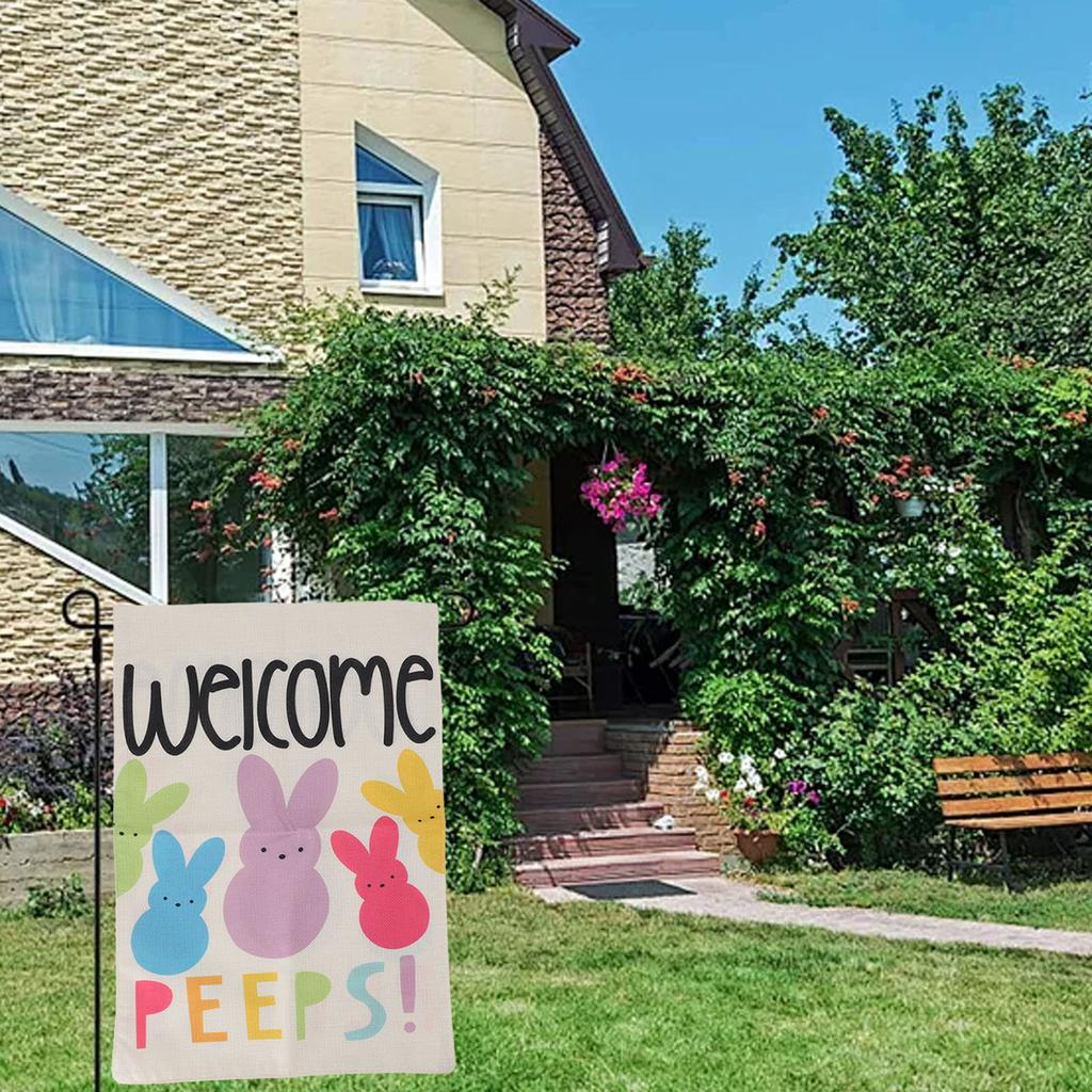 2Pcs Easter Garden Flag Polyester Weatherproof 2 Sided Decorative Bunny Yard Flag for Patio Terrace