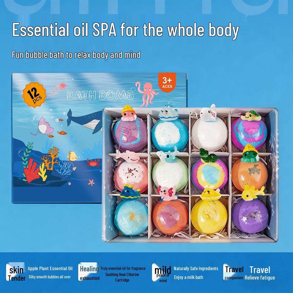 12-Pack Bath Bomb Balls with Ocean Toy Inside - 50g Fun Bath Toy for Kids