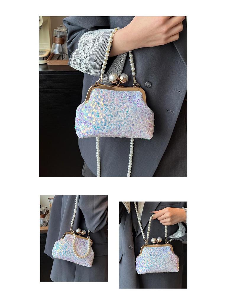 Trendy Beaded Pearl Chain Handbag: Women's Clip-On Crossbody Evening Bag