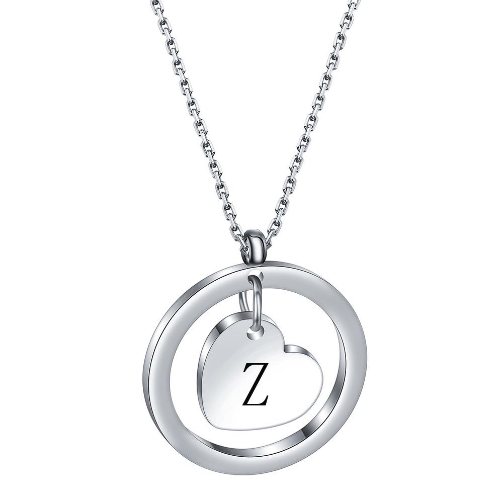 Round Heart Initial Necklace, 304 Stainless Steel, Custom Engraved, 26 Letters, Gift for Women