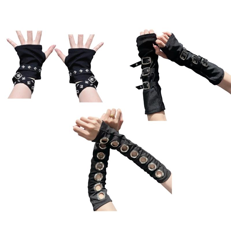 Punk Arm Sleeves Breathable Stretchy Design Armwear Sleeveless Gloves Cuffs Sleeves For Music Festival and Street Wear