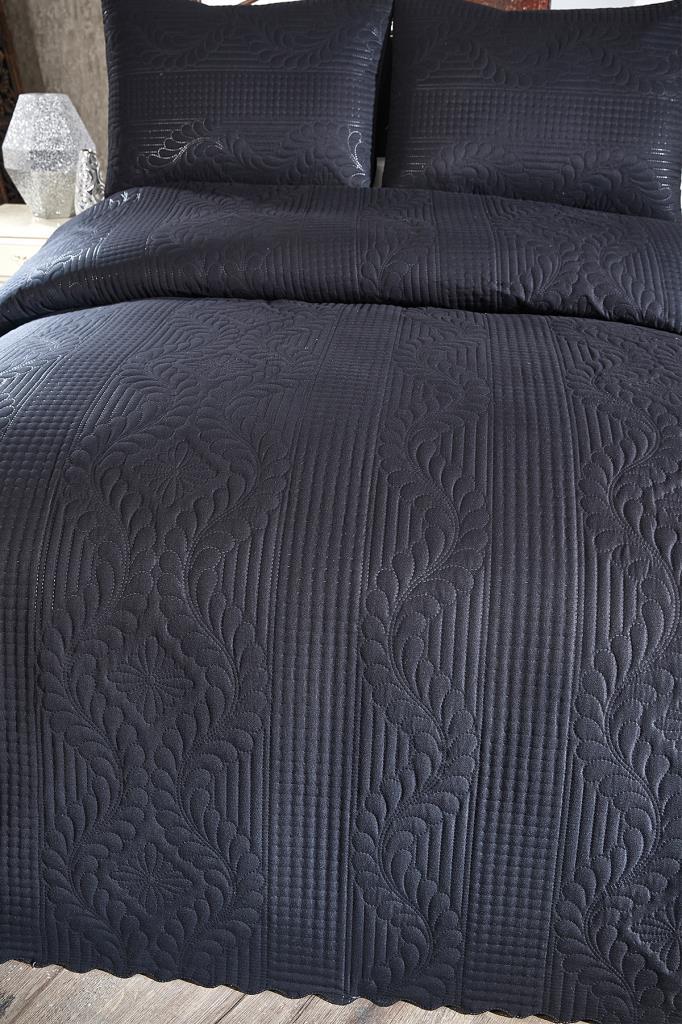 Sada přehozů Sena Double Size, Pokrývka 230x250 s povlakem na polštář černý