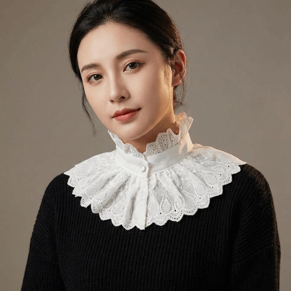 High Neck Fake Collar White Cotton Ruffle Collar Removable Detachable Collar  Blouse Decoration