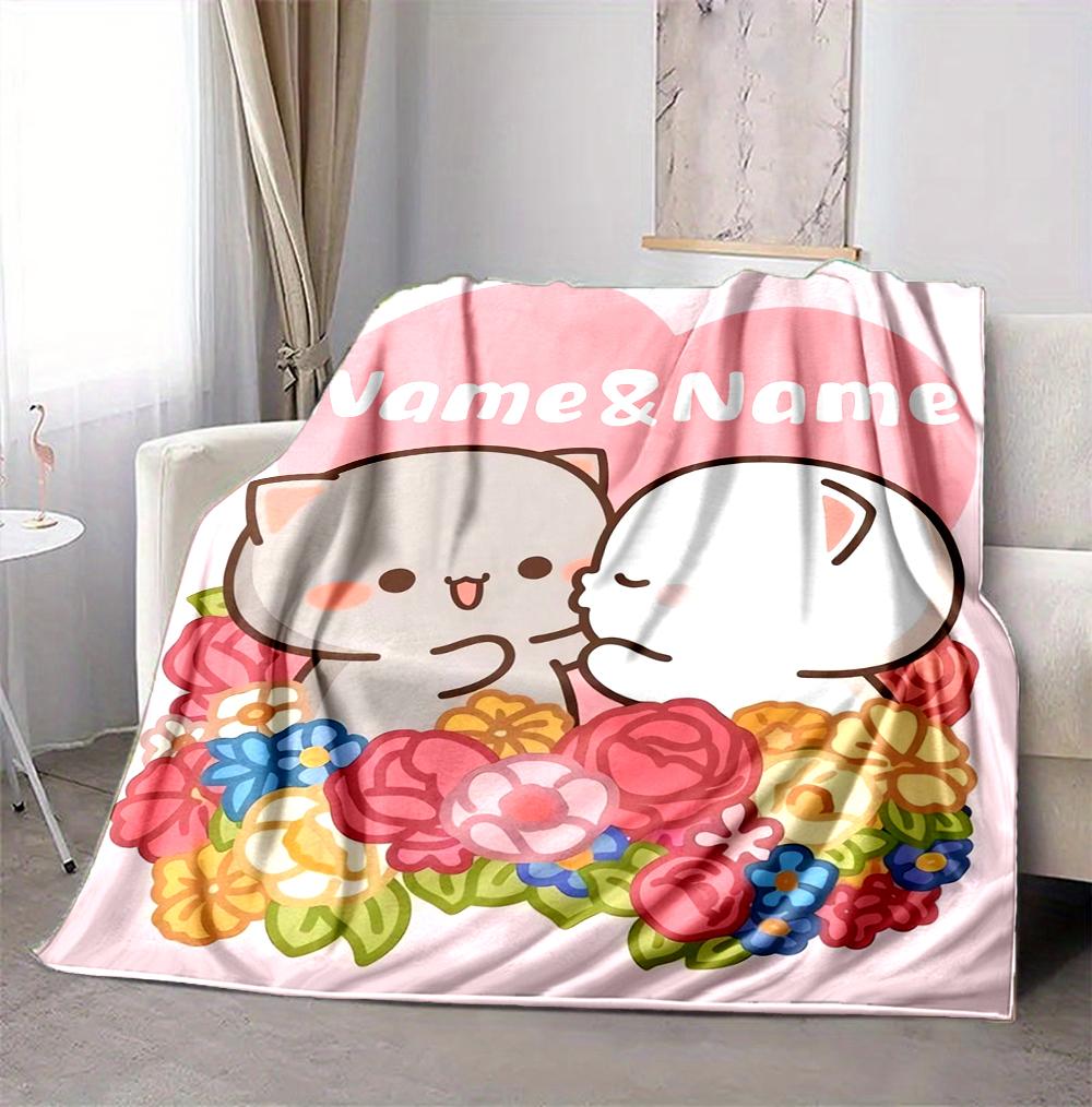 Custom Name Angel Cats Flannel Blanket Throw Blanket Soft Warm Sofa Bed Home Decor Unique Gift