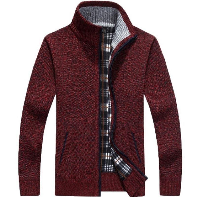 Cappotto Maglione Lavorato a Maglia Invernale Spesso da Uomo Cardigan Manica Lunga Pile Zip Intera Maschile Casual Taglie Forti Abbigliamento per Autunno
