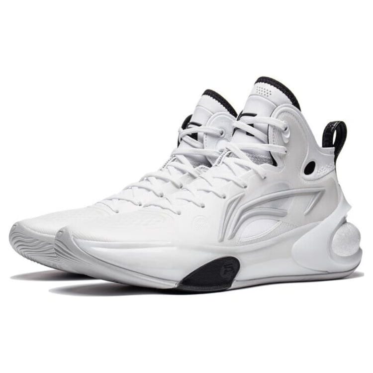 Li Ning YuShuai 17 Scarpe da Basket Alte Comode Resistenti all'Abrasione da Uomo Nero Bianco ABAT043-4
