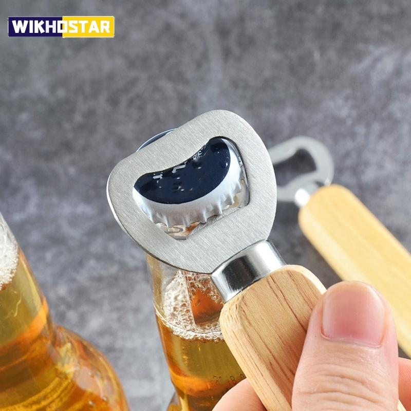 Wooden Bottle Opener Stainless Steel Wood Handheld Beer Opener  Funny Bartender Bottle Opener for Groomsmen Gifts