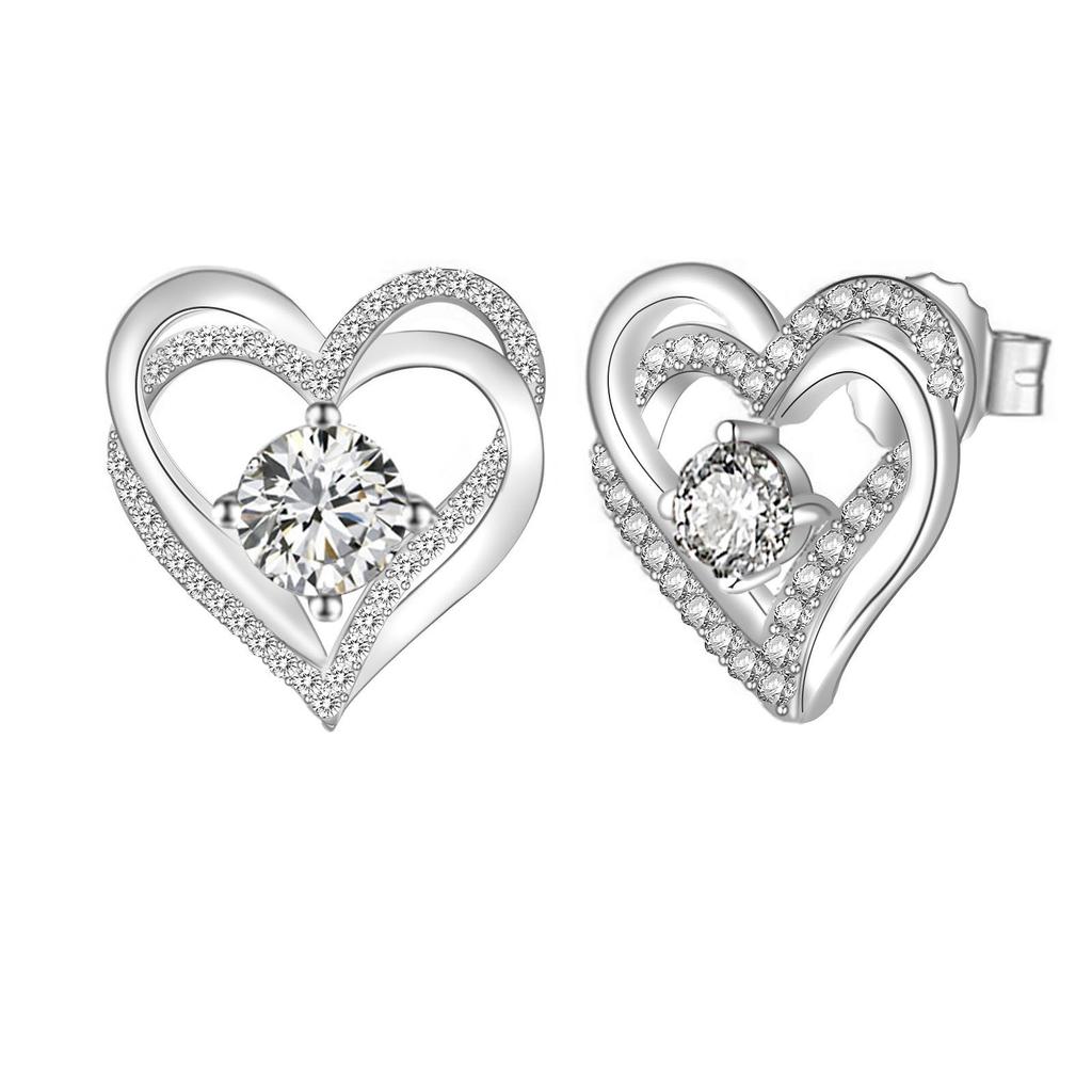 Multicolor Birthstone Ear Studs Heart Stud Earrings Birthday Gift For Women & Girls