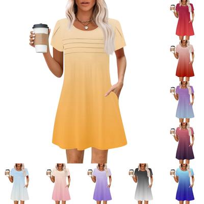 Women's Summer Casual Petal Slim Stripe Pleated Solid Color Dresses