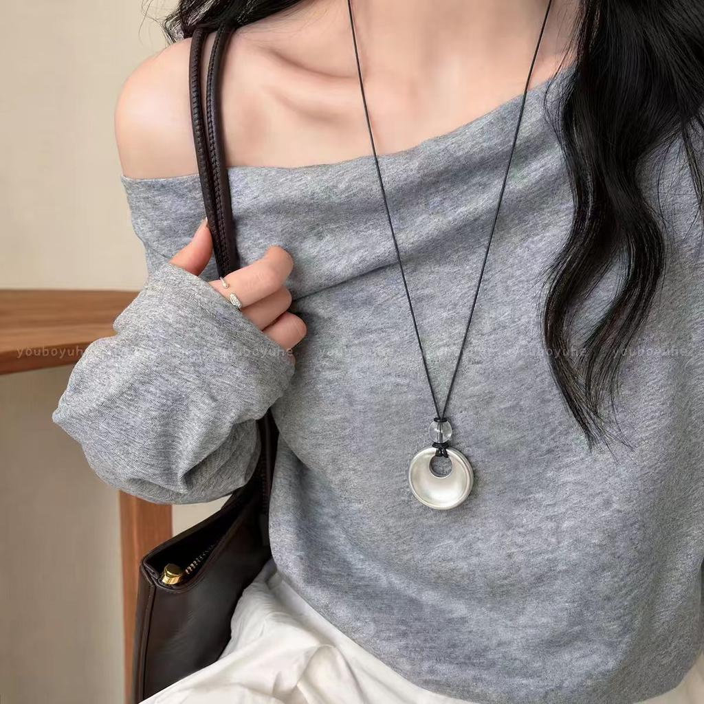 Simple ring long pendant necklace girls high sense niche versatile accessories unique simple collarbone chain