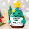 Handmade Crochet Mini Christmas Tree Decoration for Car Dashboard Ornament Features Scent Pad Holder Includes Greeting Card Festive Holiday