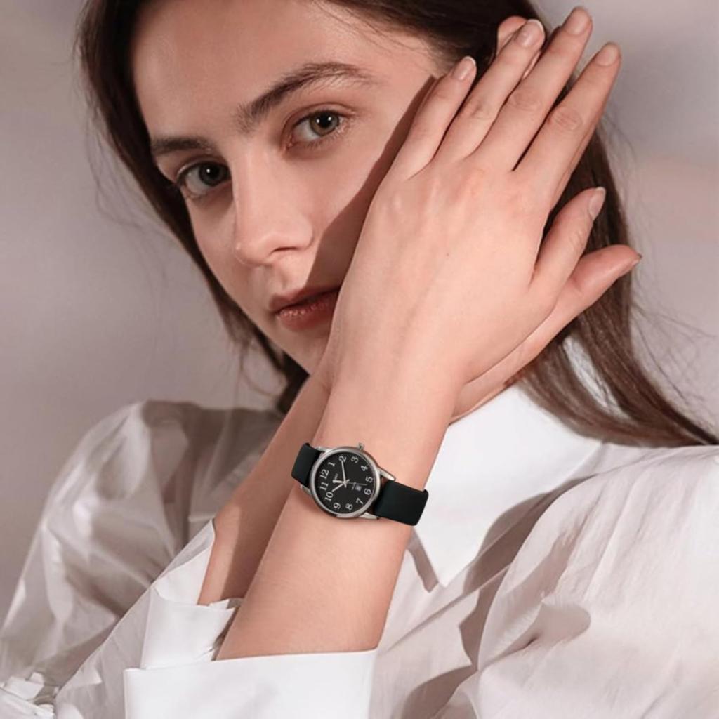 BUREI Analog Quartz with Date Thin Black Silica Gel Gift Women's Watch, Stylish, Waterproof, Display, Dial, Easy-to-Read Dial, Strap, Simple, Stylish,
