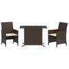 3 Piece Bistro Set with Cushions Brown Poly Rattan