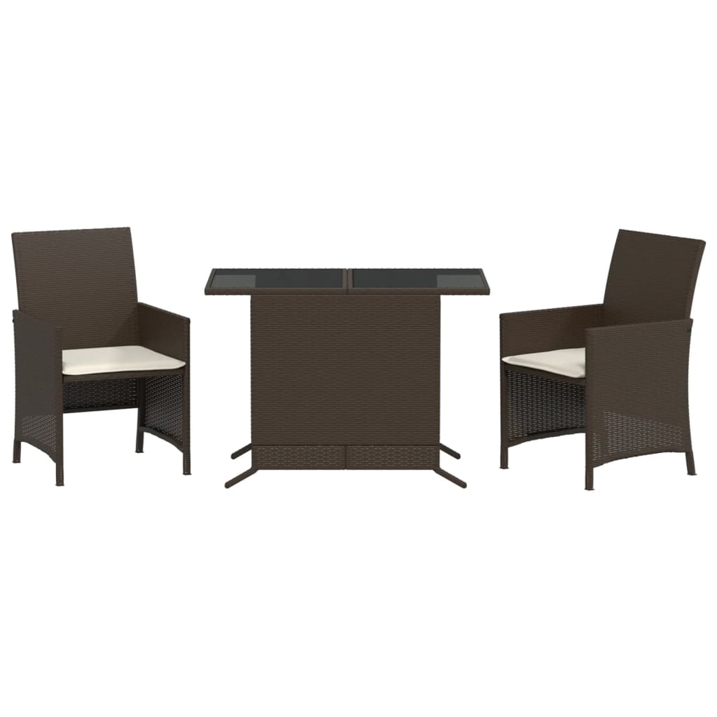 3 Piece Bistro Set with Cushions Brown Poly Rattan