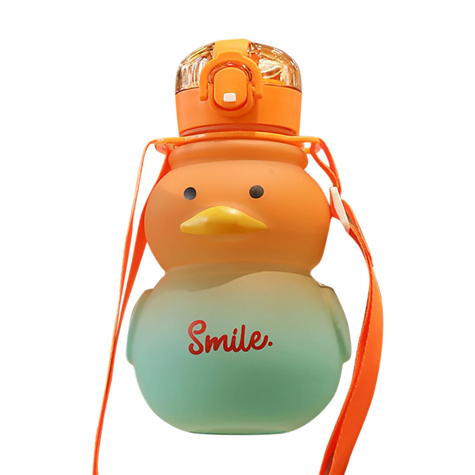 

650 мл Милая бутылка для воды для девочек с соломинкой Портативная детская Кавайная утка Чайник Летний Пластиковый стакан для питья большой емкости 650ml оранжевый