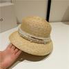 Vintage Straw Pearl Straw Hat Bell-shaped Big Brim Sunshade Straw Top Hat Women's Xia Hepburn Hat Elegant Beach Hat