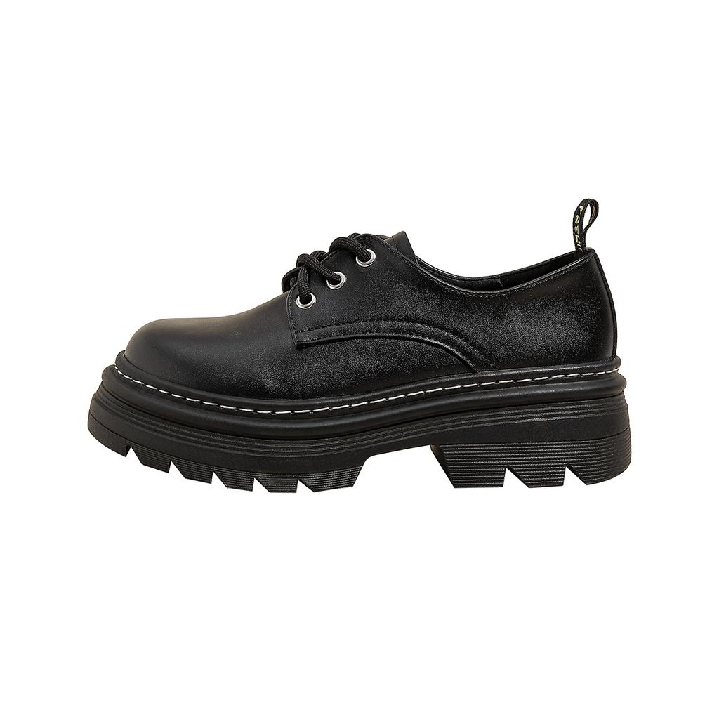 Round Head Women's Platform Small Leather Shoes, Lace-up Thick Heel Height-increasing Single Shoes