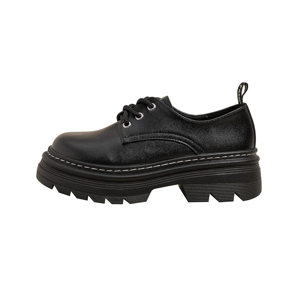 

Weiwei girl 1388-1 круглые мокасины женские на платформе в британском стиле маленькие кожаные туфли со шнуровкой толстый каблук увеличивающий высоту одинарные туфли 35 чёрный