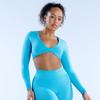 and American Style Women Deep V Short Workout Top Yoga Midriff-Baring Sports Belt Chest Pad Twisted High Elastic Quick-Drying Long Sleeves New