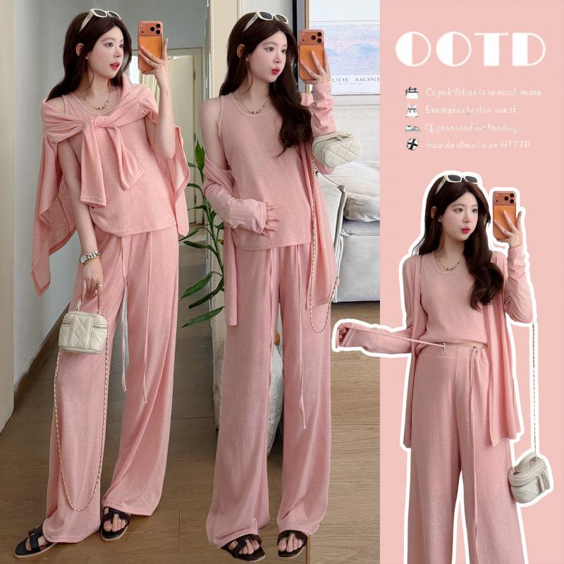 

Maternity Wear 2026: Spicy Mom Style Three-Piece Set with Wide-Leg Pants - Plus Size Available 2XL