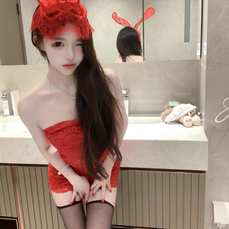 Sexy Lingerie Babes Sexy Bunny Hip Skirt Sex Fun Red Tube Top Pure Desire Dress Pajamas
