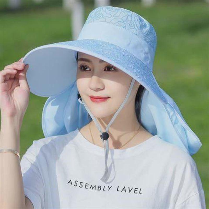 

Sun Hat Hat Summer Sun Hat Cover Face Big Brim Tea Picking Lady Cycling Sun Hat Farm Busy Embroider Outdoor Riding Sky Blue One size