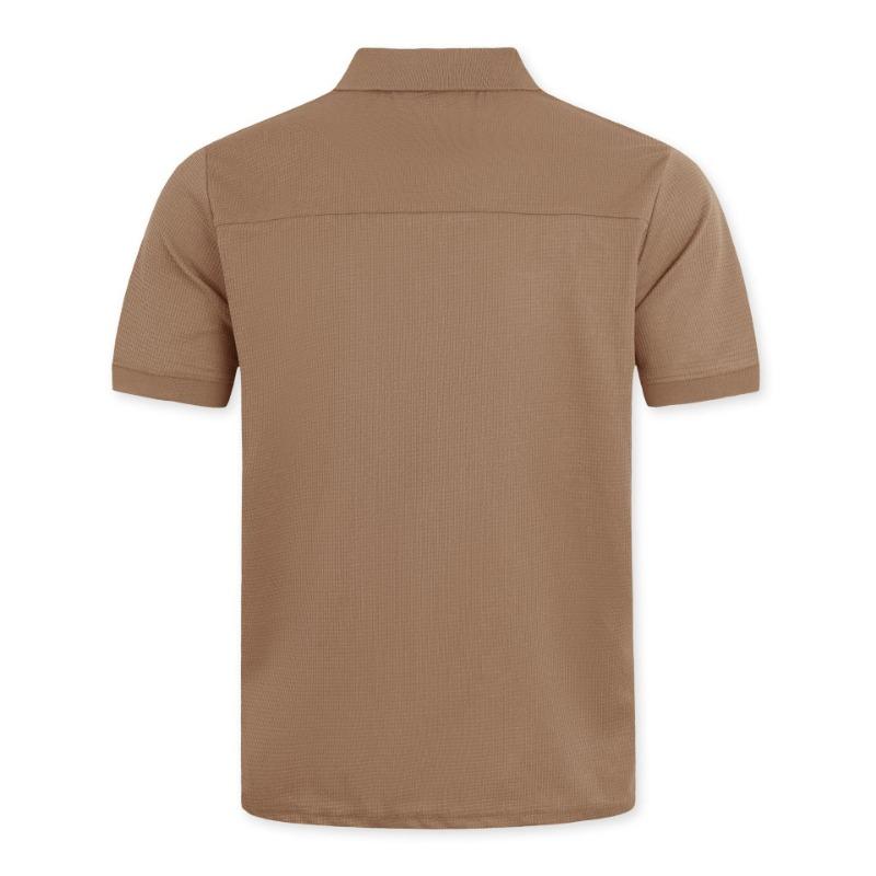 Men Chest Pocket Turn Down Collar Short Sleeve Casual Loose Polo Shirt