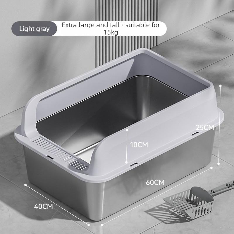 Stainless Steel Cat Litter Box Semi-closed Splash-proof Cat Sandbox Easy Cleaning Cats Toilet High Load-bearing Pet Toilets