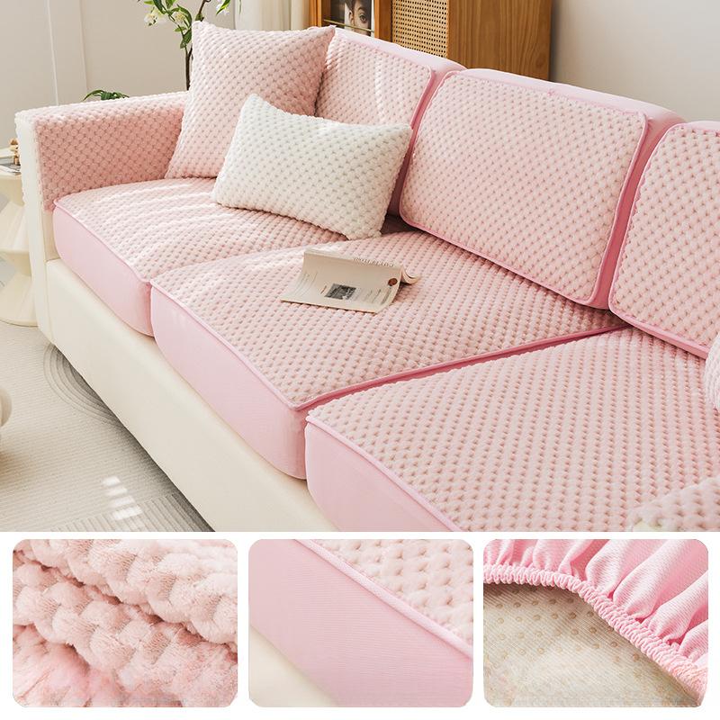 High-Grade Cream Style Golden Turtle Velvet Sofa Cover Autumn and Winter Dustproof Sofa Towel Slipcover Anti-Scratching Plush Cushion