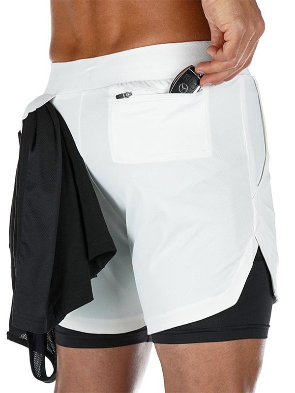 Shorts de Corrida ao Ar Livre Masculino Plus Size com Camada Dupla e Múltiplos Bolsos