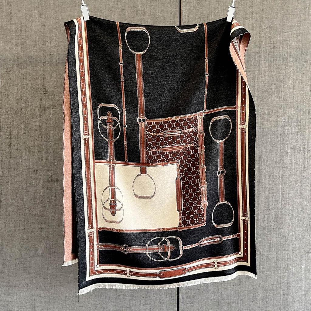 Orange Geometric Pattern Imitation Cashmere Scarf & Shawl – Versatile, Warm, Autumn/Winter Wear