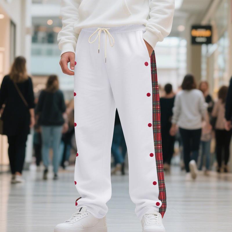 Autumn and Winter Men's Casual Pants High Street Heavyweight Loose Simple Splicing Casual Sports Button Sweatpants Men